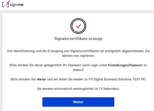 sign-me Signaturzerifikate erzeugt